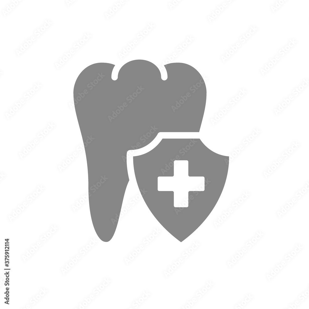 Healthy protected tooth gray icon. First aid for tooth symbol Healthy protected tooth gray icon. First aid for tooth symbol