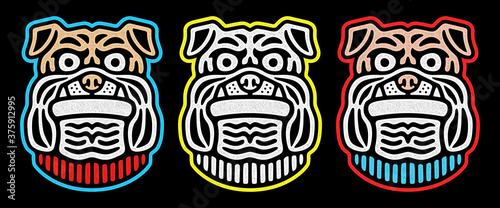 Angry bulldog head. Retro sport logo. Vintage colorful illustration.