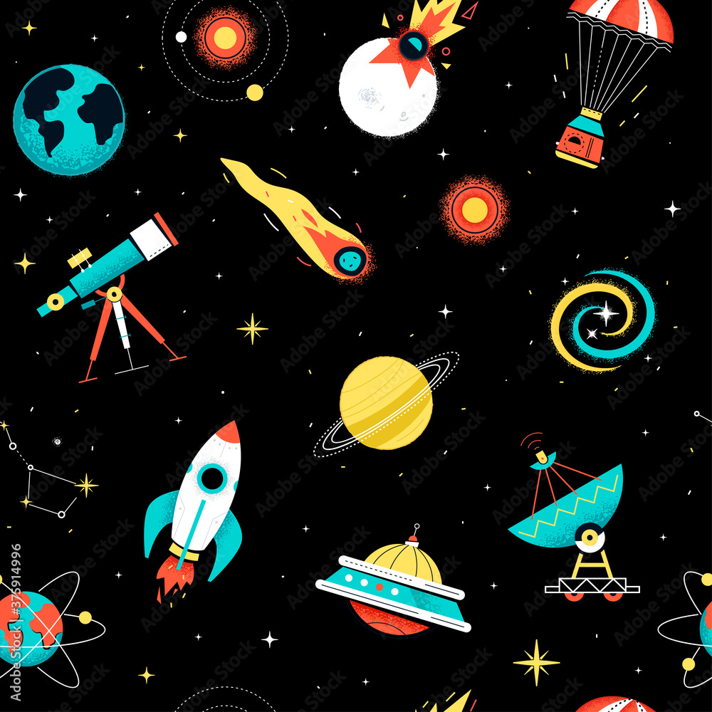 Outer space - colorful flat design style pattern Outer space - colorful flat design style pattern