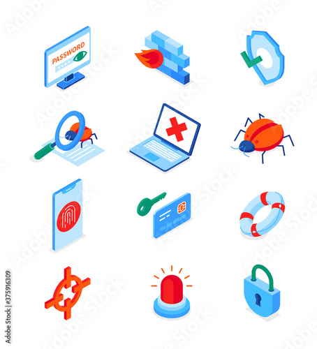 Data protection - modern colorful isometric icons set