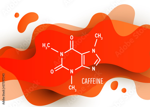 Caffeine chemical molecule structure with liquid fluid gradient shape with copy space on white background photo