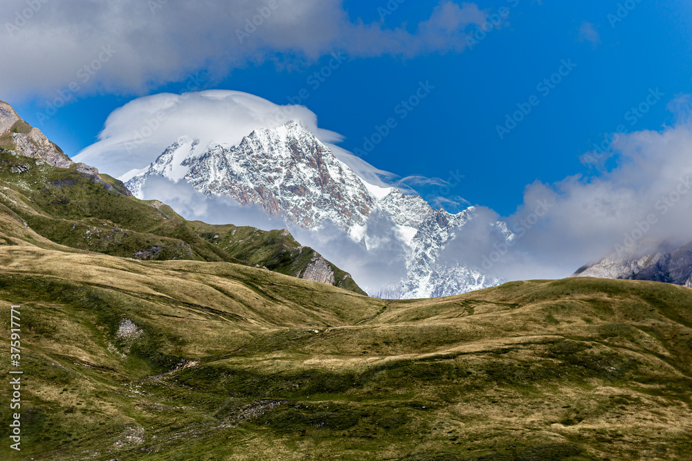 Mountain landscape in the alps, Petit Saint Bernard pass to go in Italy