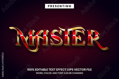 Editable text effect - Master red metallic style