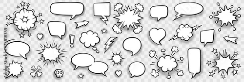 Retro empty comic speech bubbles set with black halftone shadows. Vintage design, pop art style - stock vector