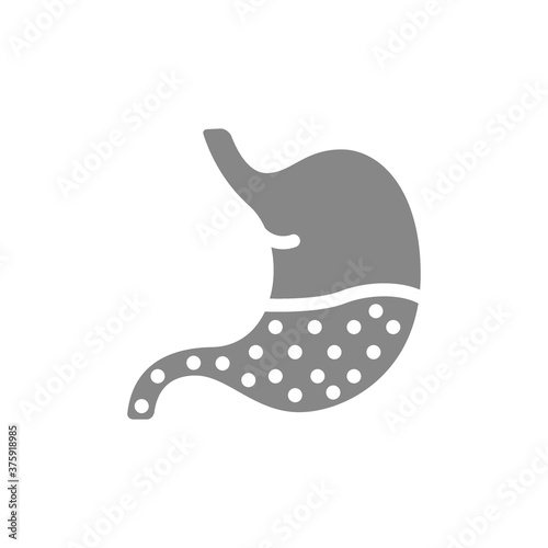 Stomach fire excessive acidity indigestion grey icon. Gastrointestinal tract diseases, reflux symbol