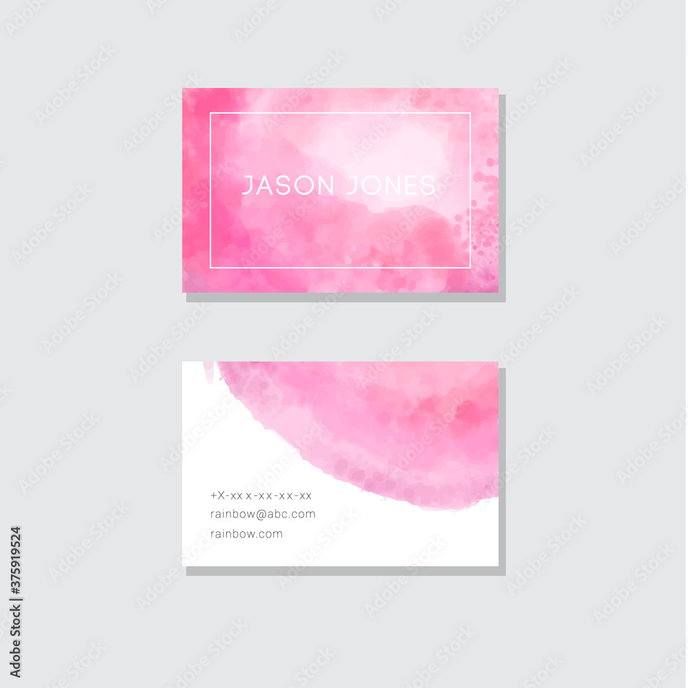Fototapeta premium Watercolor bright pink business card design template