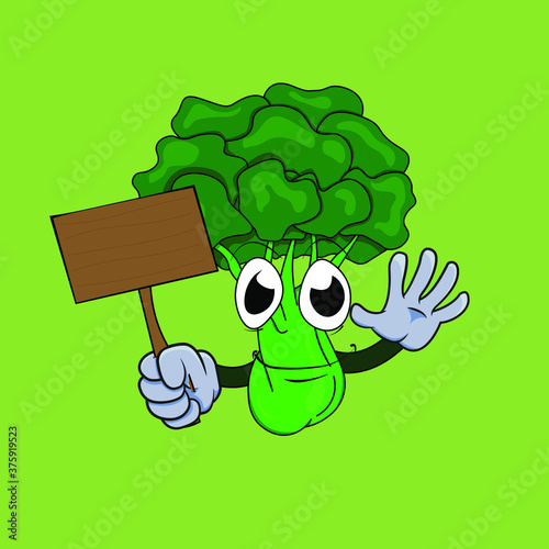 broccoli cartoon illustration can be used by greengrocer nutritionists for mascot advertising and campaign to eat broccoli