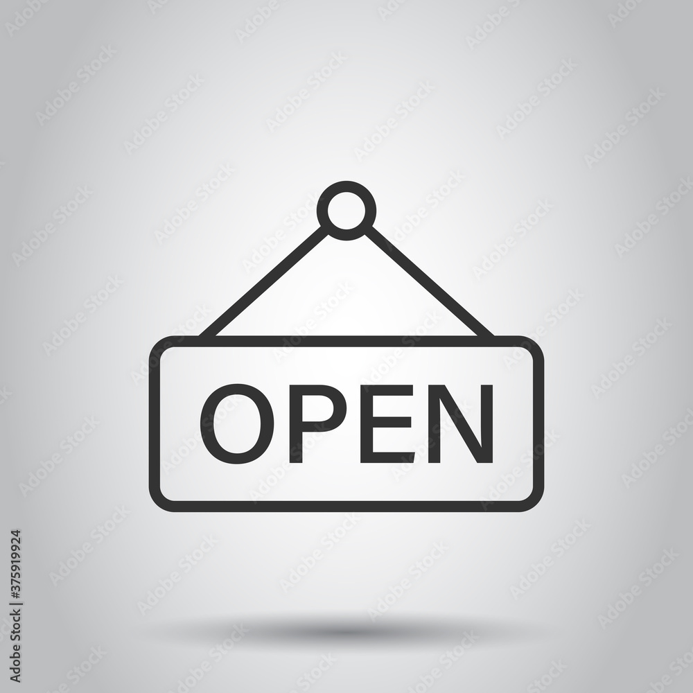 Open sign icon in flat style. Accessibility vector illustration on white isolated background. Message business concept. Open sign icon in flat style. Accessibility vector illustration on white isolated background. Message business concept.