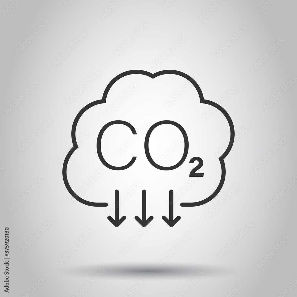Co2 icon in flat style. Emission vector illustration on white isolated background. Gas reduction business concept. Co2 icon in flat style. Emission vector illustration on white isolated background. Gas reduction business concept.