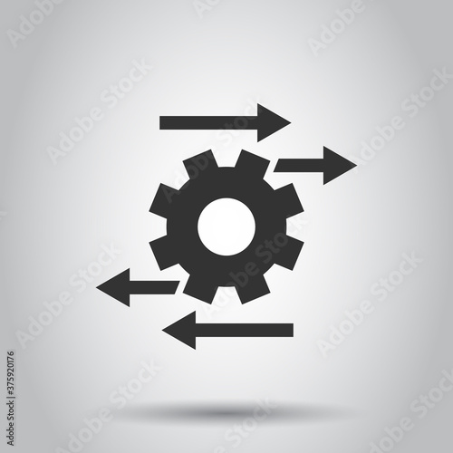 Process icon in flat style. Arrow and gear vector illustration on white isolated background. Optimization business concept.