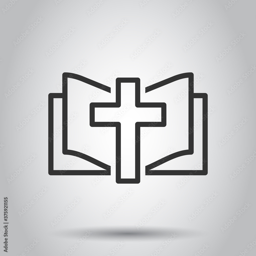 Obraz premium Bible book icon in flat style. Church faith vector illustration on white isolated background. Spirituality business concept.