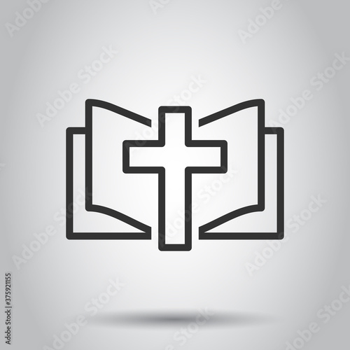 Bible book icon in flat style. Church faith vector illustration on white isolated background. Spirituality business concept.