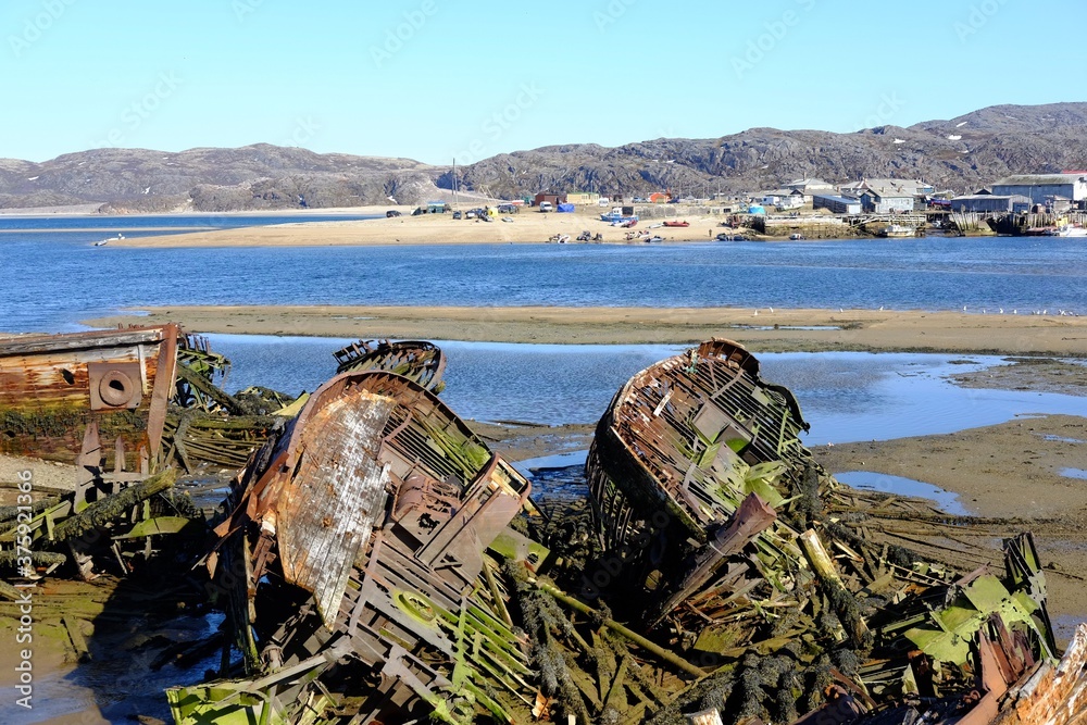 Old abandoned boats on the lake