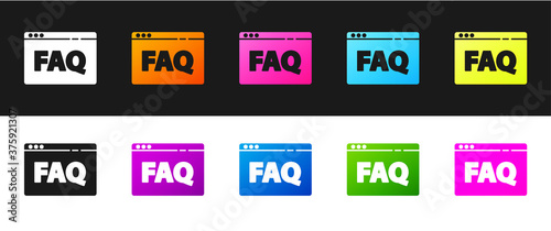 Set Browser FAQ icon isolated on black and white background. Internet communication protocol. Vector Illustration.