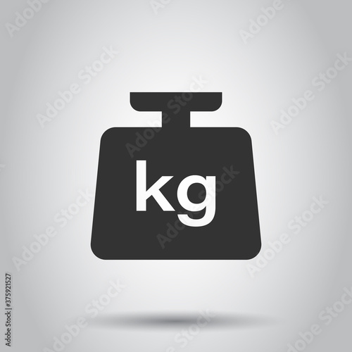 Scale icon in flat style. Kilogram dumbbell vector illustration on white isolated background. Gym business concept.
