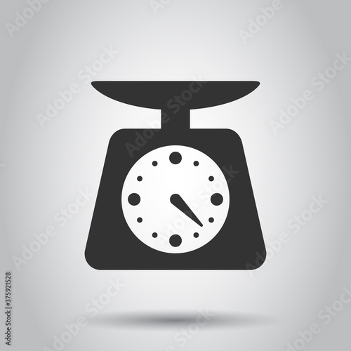 Scale icon in flat style. Kilogram dumbbell vector illustration on white isolated background. Gym business concept.