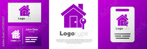Logotype House with key icon isolated on white background. The concept of the house turnkey. Logo design template element. Vector Illustration.