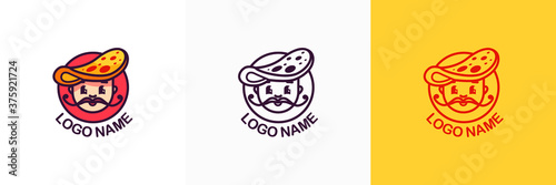Pizza vector logo. Illustration of a chef cook. Pizzeria logo. Clipart food.