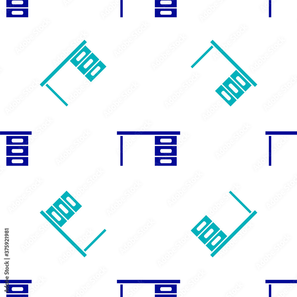 Blue Office desk icon isolated seamless pattern on white background. Vector Illustration. Blue Office desk icon isolated seamless pattern on white background. Vector Illustration.