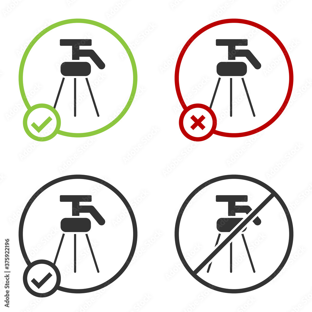 Black Tripod icon isolated on white background. Circle button. Vector Illustration. Black Tripod icon isolated on white background. Circle button. Vector Illustration.