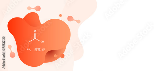 Glycine structural chemical formula with orange liquid fluid gradient shape with copy space on white background