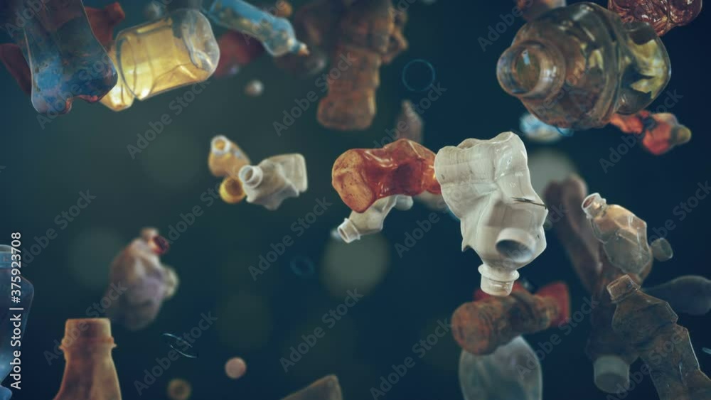 Waste Plastic Bottle falling down loopable background in 4K