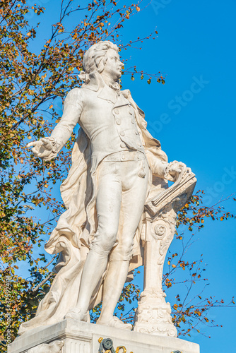 Photography Warm sunset over Mozart monument in front of Palmenhaus, near Neue Burg and Hofb