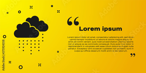 Black Cloud with rain icon isolated on yellow background. Rain cloud precipitation with rain drops. Vector.