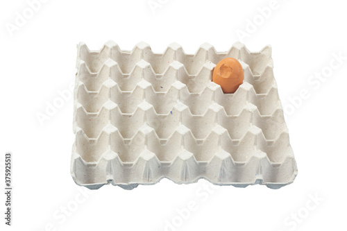 Empty egg panel, one single egg left placed on white background with clipping paths. image paths isolated. photo