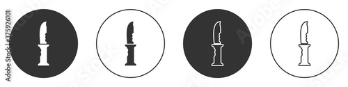 Black Military knife icon isolated on white background. Circle button. Vector.
