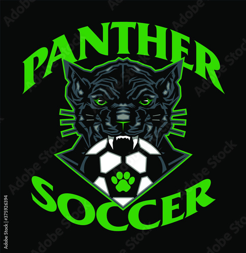 panther soccer team design with ball and mascot for school, college or league