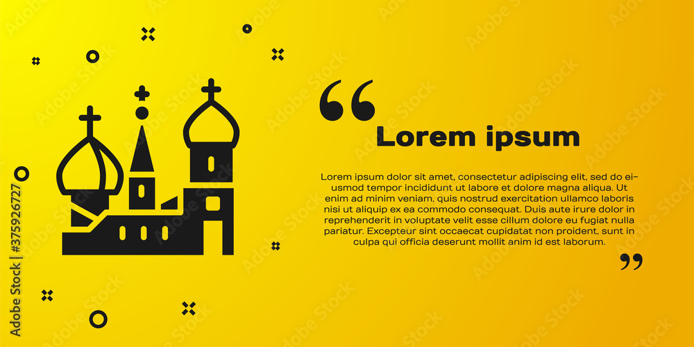 Black Moscow symbol - Saint Basil's Cathedral, Russia icon isolated on yellow background. Vector.