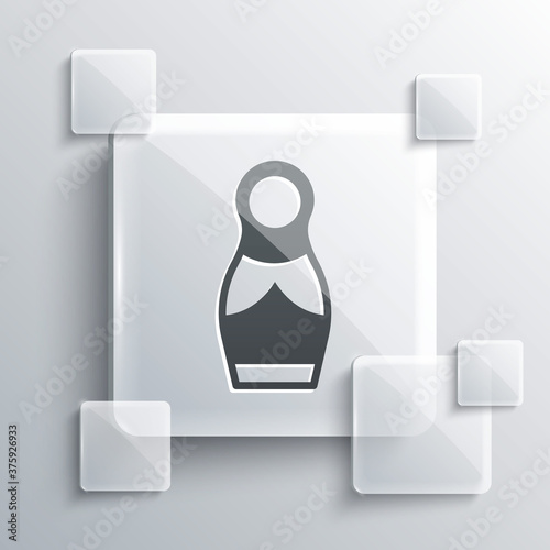 Grey Russian doll matryoshka icon isolated on grey background. Square glass panels. Vector.