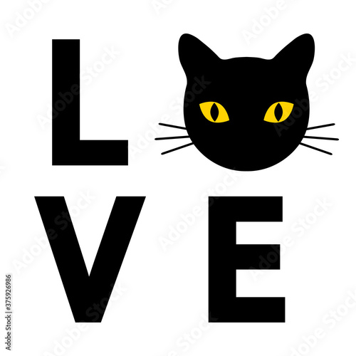 illustration of love for a dog. cute muzzle of a cat with an inscription on a white background