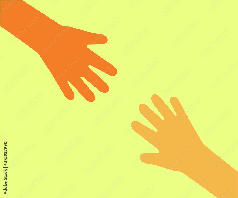 Hands of various people on a beige background. Symbol. Vector illustration.