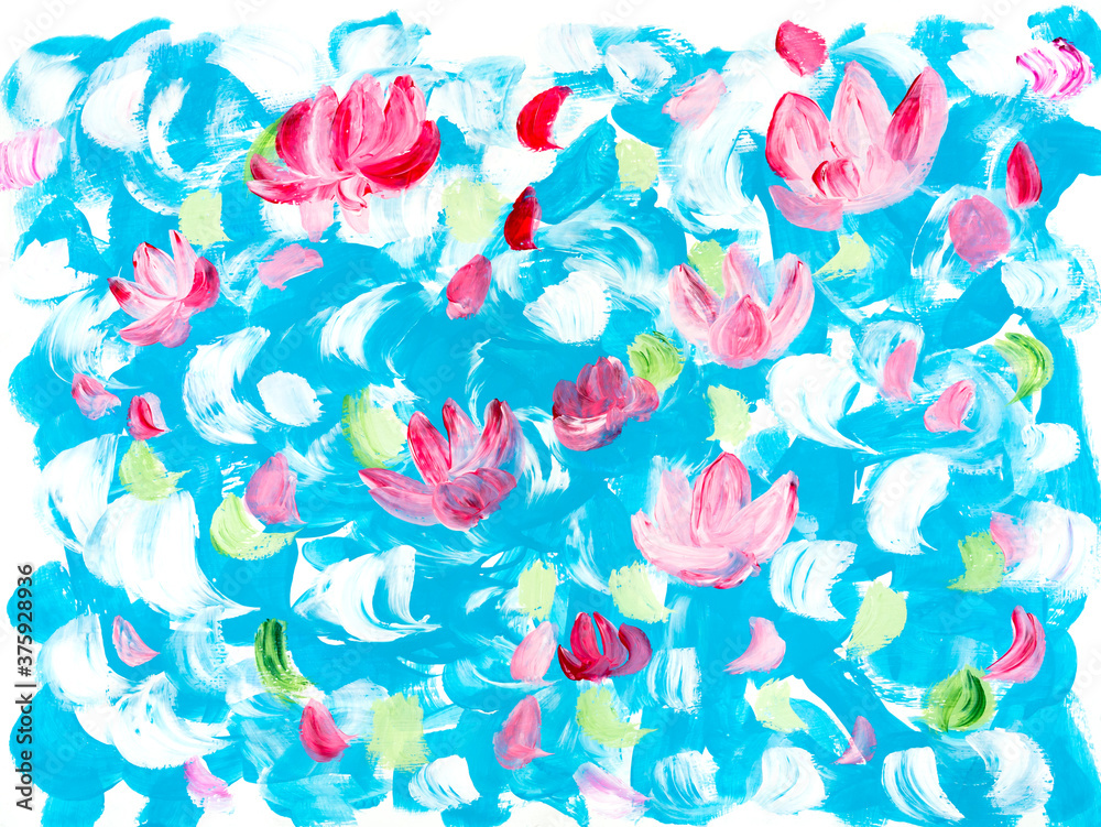 Blue and pink flowers creative abstract hand painted background, brush texture Blue and pink flowers creative abstract hand painted background, brush texture