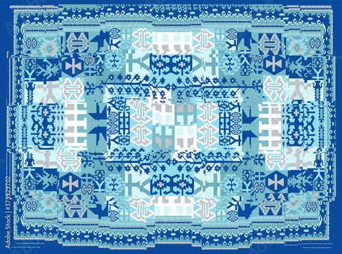 art vintage, traditional classical carpet, rug pattern design / distressed texture background /İkat, tie dye texture modern floor - Illustration. 
