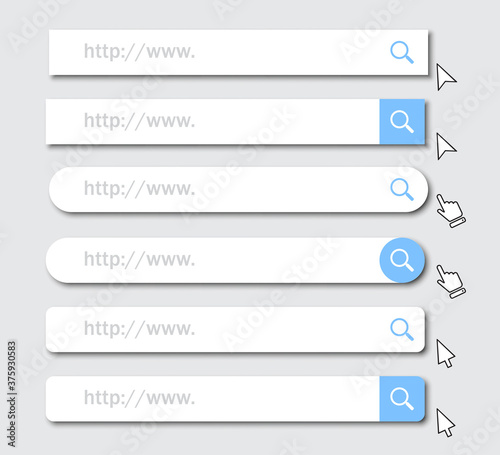 Set of www address search bar icons with shadow