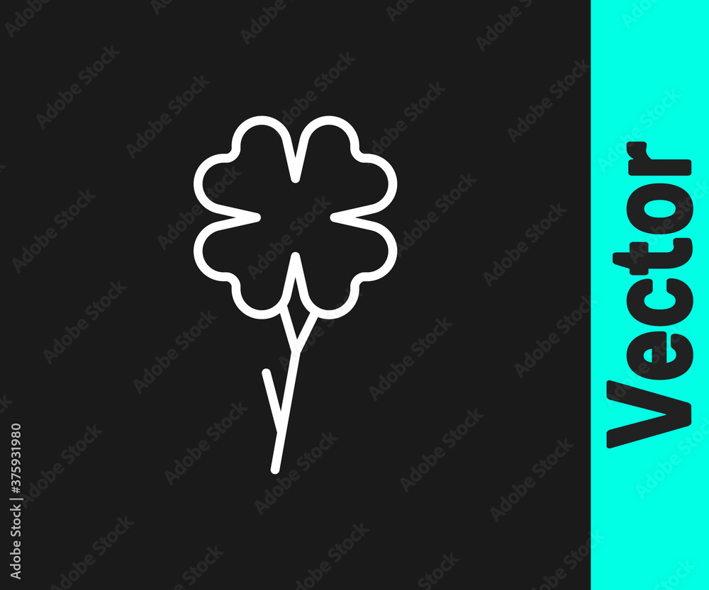 White line Four leaf clover icon isolated on black background. Happy Saint Patrick day. Vector. White line Four leaf clover icon isolated on black background. Happy Saint Patrick day. Vector.