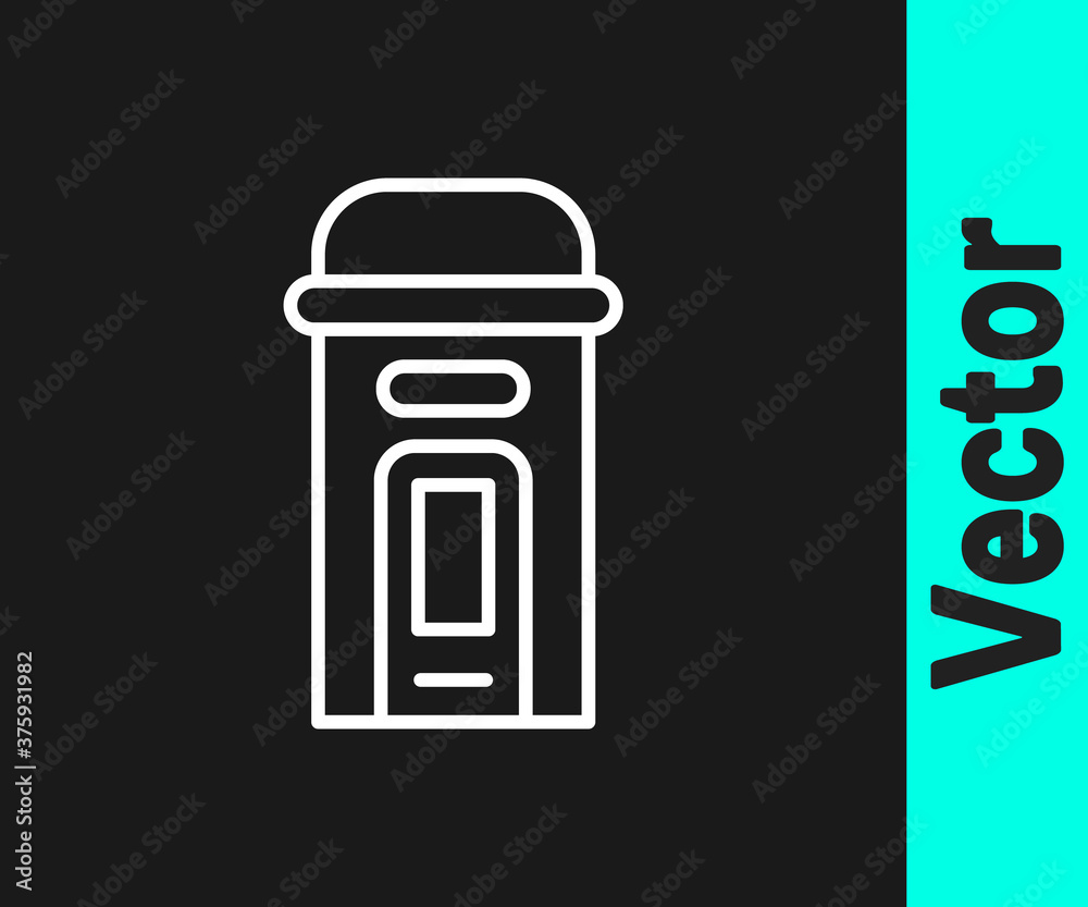 White line London phone booth icon isolated on black background. Classic english booth phone in london. English telephone street box. Vector. White line London phone booth icon isolated on black background. Classic english booth phone in london. English telephone street box. Vector.