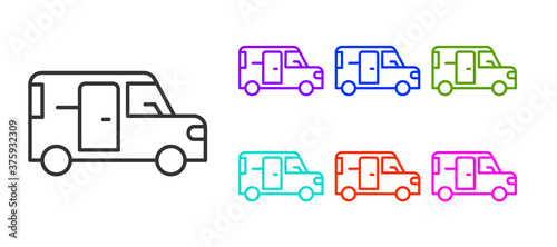 Black line Minibus icon isolated on white background. Set icons colorful. Vector.