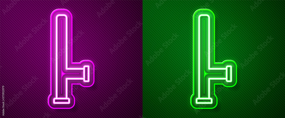 Glowing neon line Police rubber baton icon isolated on purple and green background. Rubber truncheon. Police Bat. Police equipment. Vector. Glowing neon line Police rubber baton icon isolated on purple and green background. Rubber truncheon. Police Bat. Police equipment. Vector.