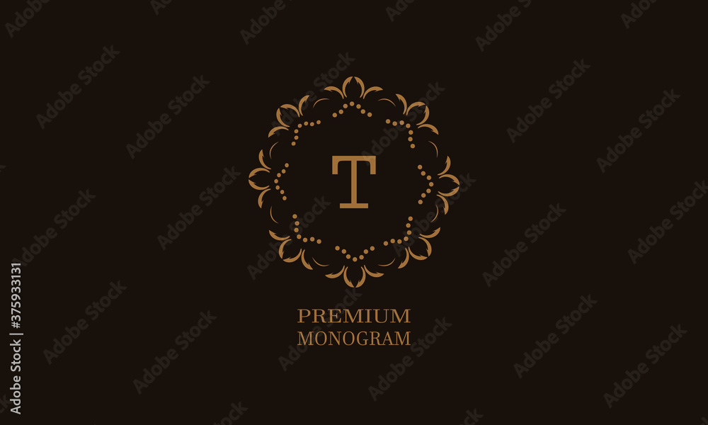 Luxury monogram design with the letter of the alphabet T. Elegant logo of the emblem of a restaurant, hotel, business. Can be used for invitations, booklets, postcards. Luxury monogram design with the letter of the alphabet T. Elegant logo of the emblem of a restaurant, hotel, business. Can be used for invitations, booklets, postcards.