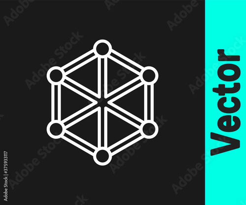 White line Blockchain technology icon isolated on black background. Cryptocurrency data. Abstract geometric block chain network technology business. Vector.