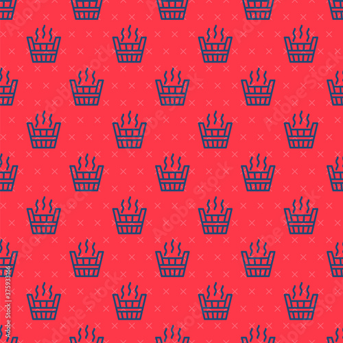 Blue line Sauna bucket icon isolated seamless pattern on red background. Vector.