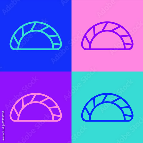 Pop art line Dumpling icon isolated on color background. Traditional chinese dish. Vector.