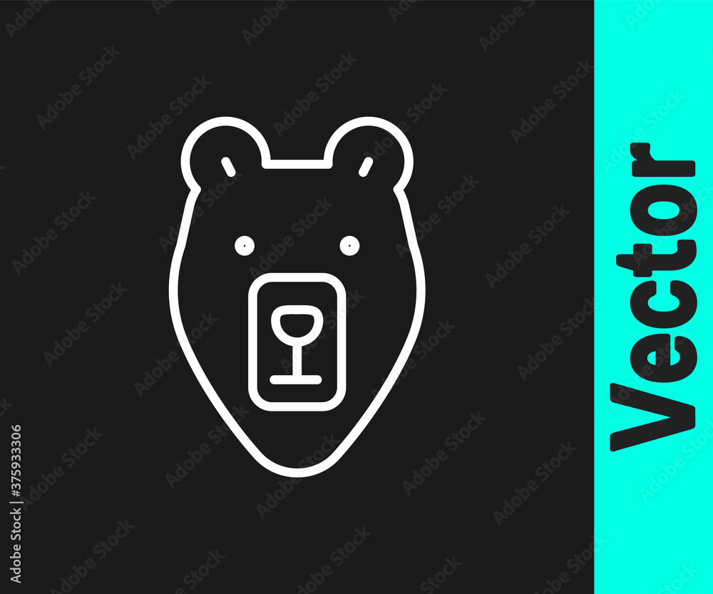 White line Bear head icon isolated on black background. Vector. White line Bear head icon isolated on black background. Vector.