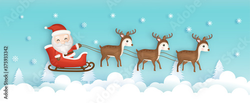 Christmas background with cute Santa clause and reindeer.
