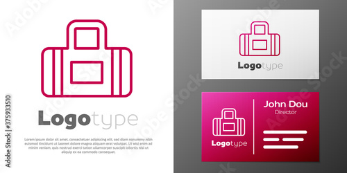 Logotype line Sport bag icon isolated on white background. Logo design template element. Vector.