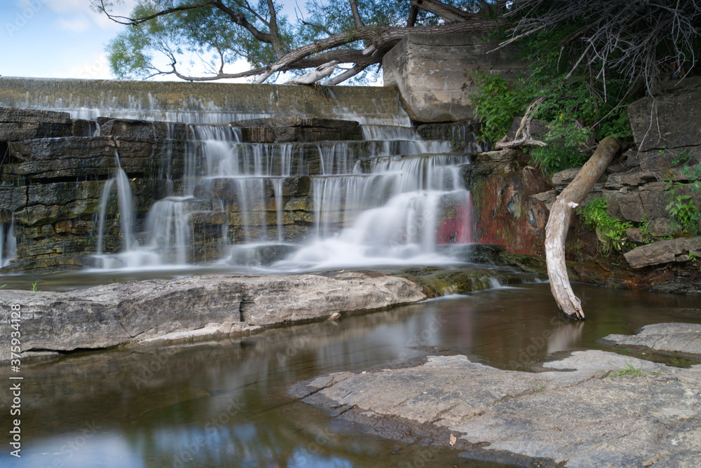 Fast moving water falls on a sunny day Fast moving water falls on a sunny day